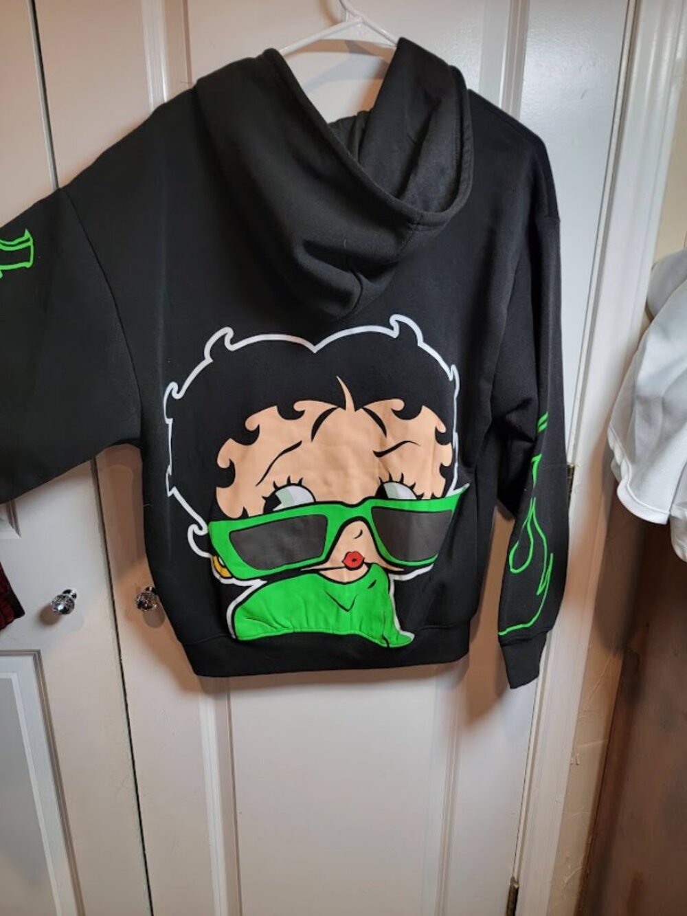 Betty Boop Black Neon Green Gothic Graphic Zip Up Hoodie Size Large Y2K Streetwe